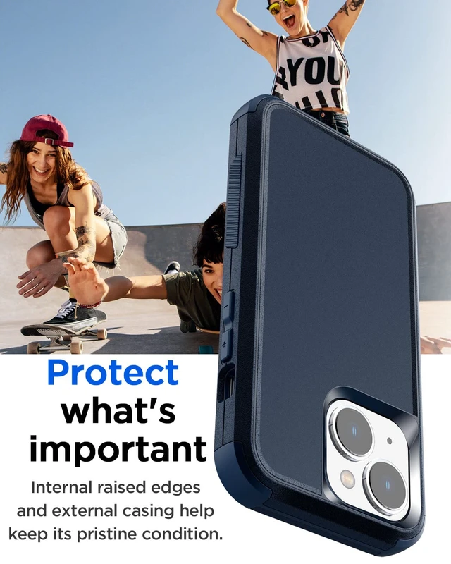 Alt view image 3 of 7 - iPhone 14 (6.1") Heavy Duty 3-Layer Protection, Military Grade Shockproof & Dust-Proof, Sea Blue