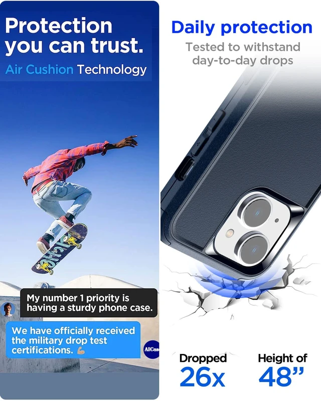 Alt view image 4 of 7 - iPhone 14 (6.1") Heavy Duty 3-Layer Protection, Military Grade Shockproof & Dust-Proof, Sea Blue