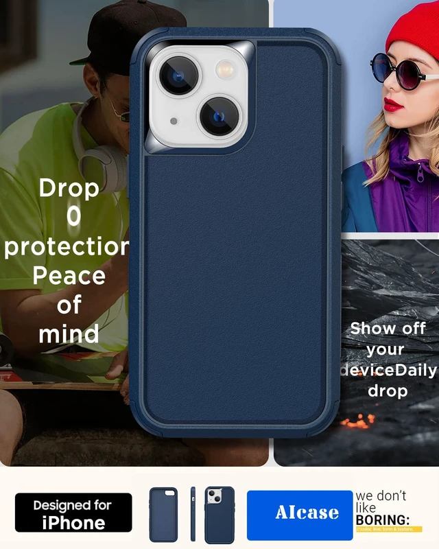 Alt view image 6 of 7 - iPhone 14 (6.1") Heavy Duty 3-Layer Protection, Military Grade Shockproof & Dust-Proof, Sea Blue