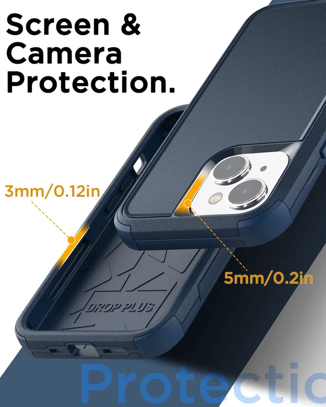 Alt view image 5 of 7 - iPhone 14 (6.1") Heavy Duty 3-Layer Protection, Military Grade Shockproof & Dust-Proof, Sea Blue