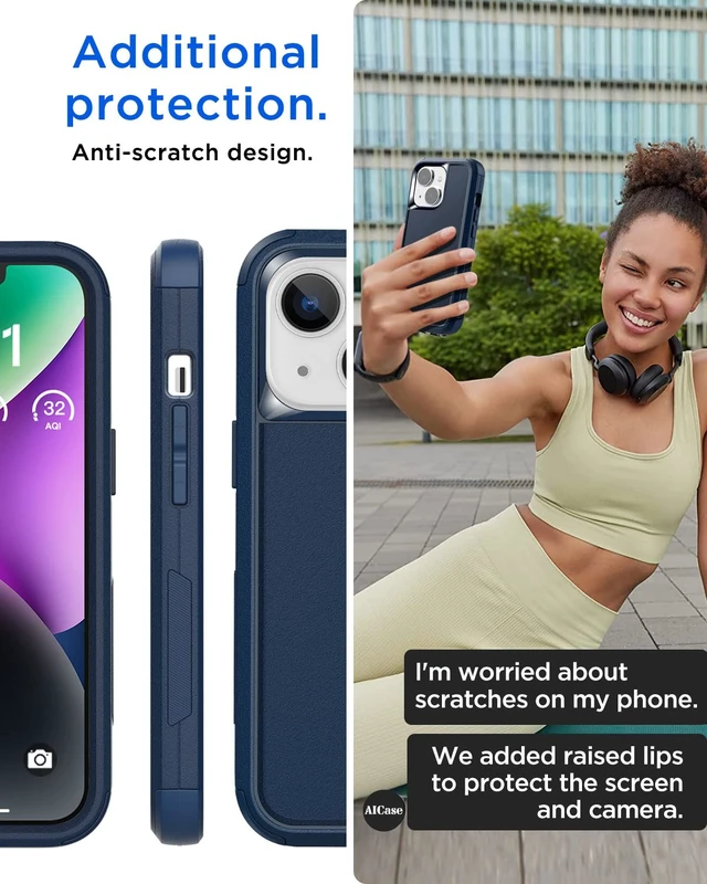 Alt view image 7 of 7 - iPhone 14 (6.1") Heavy Duty 3-Layer Protection, Military Grade Shockproof & Dust-Proof, Sea Blue