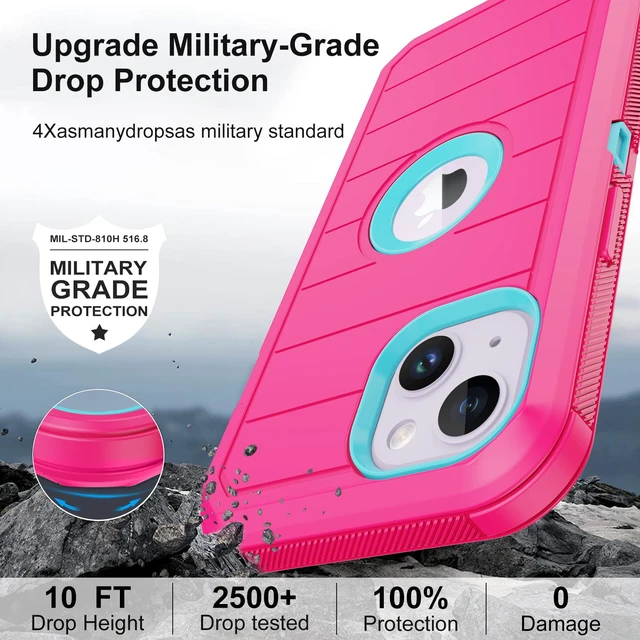 Alt view image 4 of 7 - iPhone 14 Case (Rose/Light Green) - 3-Layer Military Grade Shockproof Protection with 2 Screen Protectors