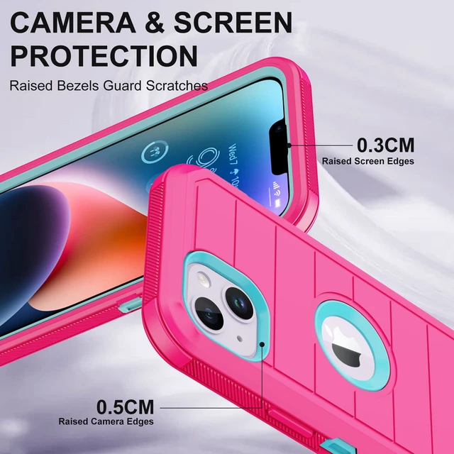 Alt view image 3 of 7 - iPhone 14 Case (Rose/Light Green) - 3-Layer Military Grade Shockproof Protection with 2 Screen Protectors