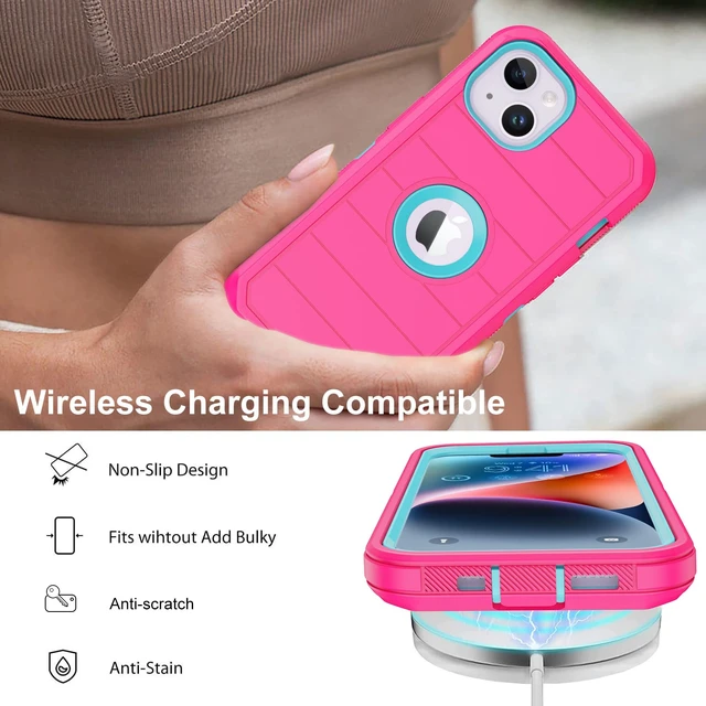 Alt view image 5 of 7 - iPhone 14 Case (Rose/Light Green) - 3-Layer Military Grade Shockproof Protection with 2 Screen Protectors
