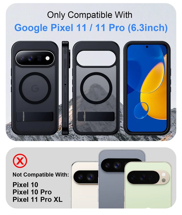 Alt view image 2 of 7 - for Google Pixel 11/Pixel 11 Pro Case Stand, Heavy Duty Protection | 1x Glass Screen Protector, 2-Layer Durable Bumper, Built-in Kickstand, Magnetic with MagSafe, Matte Shockproof Phone Case