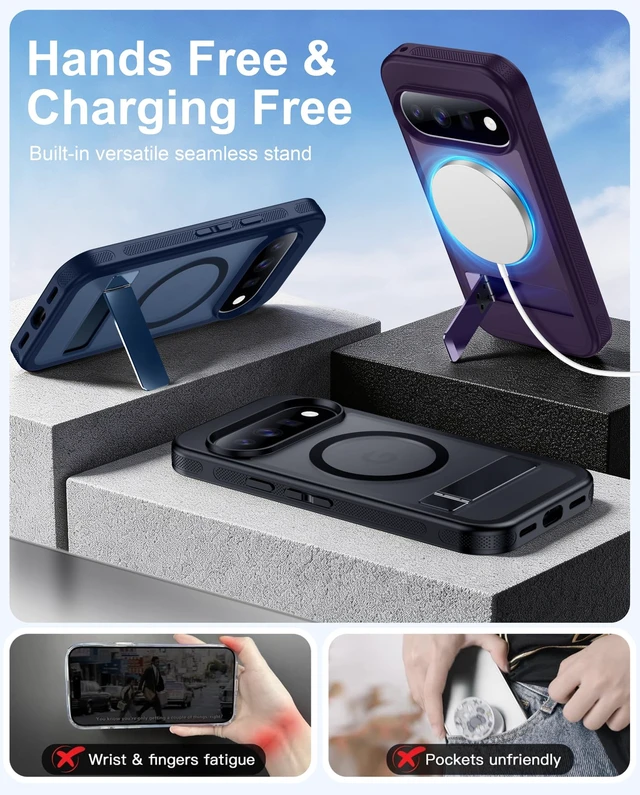 Alt view image 3 of 7 - for Google Pixel 11/Pixel 11 Pro Case Stand, Heavy Duty Protection | 1x Glass Screen Protector, 2-Layer Durable Bumper, Built-in Kickstand, Magnetic with MagSafe, Matte Shockproof Phone Case
