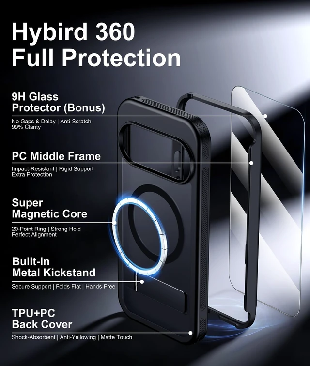 Alt view image 6 of 7 - for Google Pixel 11/Pixel 11 Pro Case Stand, Heavy Duty Protection | 1x Glass Screen Protector, 2-Layer Durable Bumper, Built-in Kickstand, Magnetic with MagSafe, Matte Shockproof Phone Case