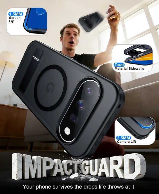 Alt view image 5 of 7 - for Google Pixel 11/Pixel 11 Pro Case Stand, Heavy Duty Protection | 1x Glass Screen Protector, 2-Layer Durable Bumper, Built-in Kickstand, Magnetic with MagSafe, Matte Shockproof Phone Case