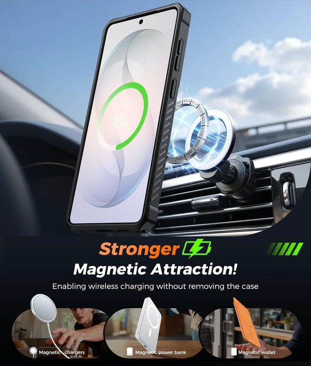 Alt view image 3 of 7 - for Samsung Galaxy S26 Case with 360 Spin Magnetic Stand Black | Screen Protector, Compatible with MagSafe, Heavy Duty Military-Grade Drop Protection, Grip Ring Kickstand, Shockproof Rugged