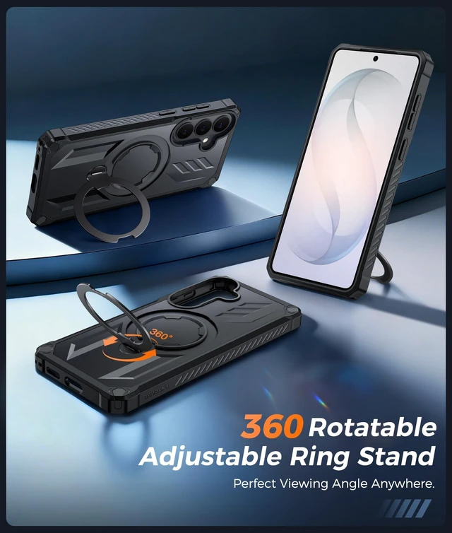 Alt view image 4 of 7 - for Samsung Galaxy S26 Case with 360 Spin Magnetic Stand Black | Screen Protector, Compatible with MagSafe, Heavy Duty Military-Grade Drop Protection, Grip Ring Kickstand, Shockproof Rugged