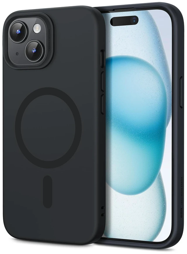 Main image of for iPhone 15 Case with MagSafe, Supports Magnetic Charging, Slim Liquid Silicone Case, Shock Absorbing, Screen and Camera Protection, Cloud Series, Black