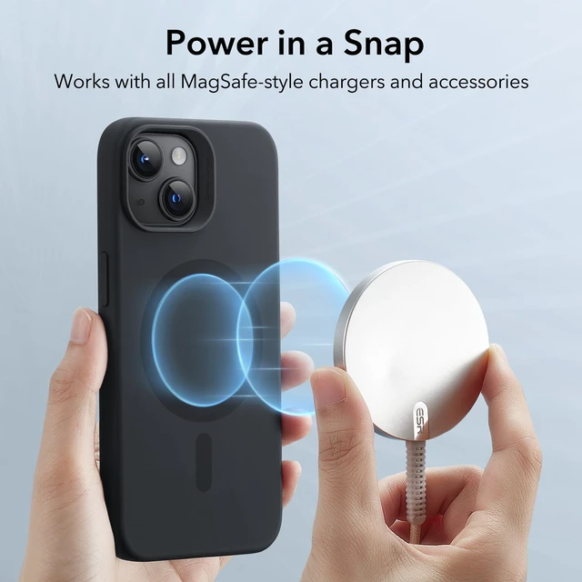 Alt view image 3 of 6 - for iPhone 15 Case with MagSafe, Supports Magnetic Charging, Slim Liquid Silicone Case, Shock Absorbing, Screen and Camera Protection, Cloud Series, Black
