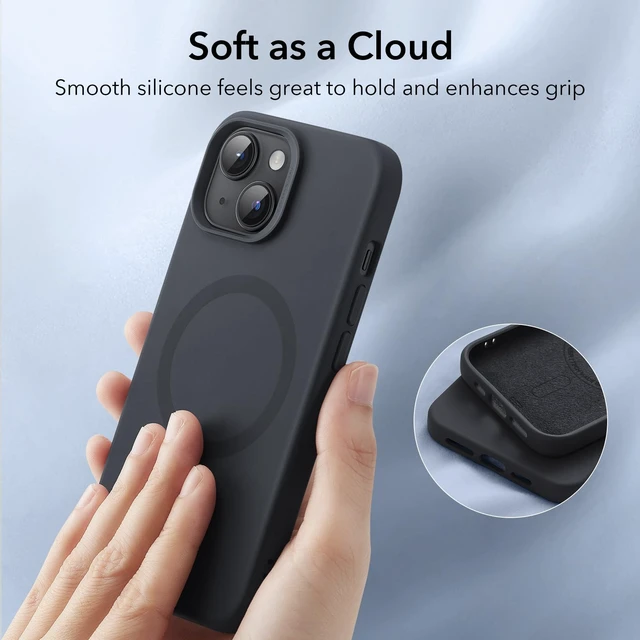 Alt view image 6 of 6 - for iPhone 15 Case with MagSafe, Supports Magnetic Charging, Slim Liquid Silicone Case, Shock Absorbing, Screen and Camera Protection, Cloud Series, Black
