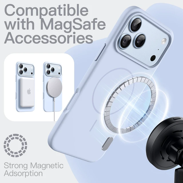 Alt view image 3 of 7 - Magnetic Silicone Case for iPhone 18 Pro, Glacier | Compatible with MagSafe, Silky Soft Touch, Shockproof Protection, Scratch Resistant