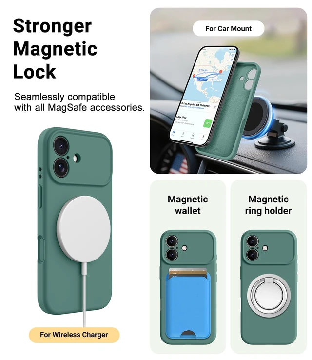 Alt view image 6 of 7 - Magnetic for iPhone 17 Case,Compatible with Magsafe,Classic Liquid Silicone Mobile Phone Case,Integrated Camera Control Button,Anti-Scratch Microfiber Lining, Pine Green
