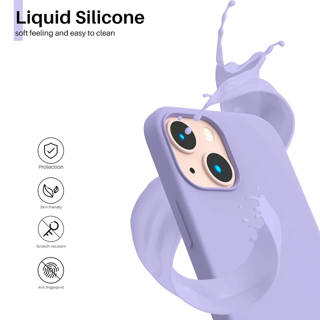 Alt view image 3 of 6 - for iPhone 13 Mini Case, Liquid Silicone, Light Purple | 4-Layer Liquid Silicone Rubber, Soft Touch Feel, Shockproof Case, Raised Edges, Microfiber Lining