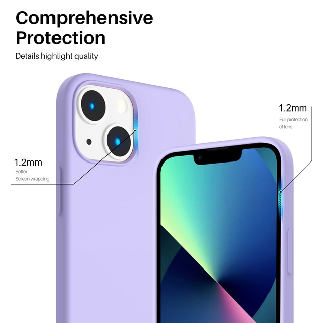 Alt view image 4 of 6 - for iPhone 13 Mini Case, Liquid Silicone, Light Purple | 4-Layer Liquid Silicone Rubber, Soft Touch Feel, Shockproof Case, Raised Edges, Microfiber Lining