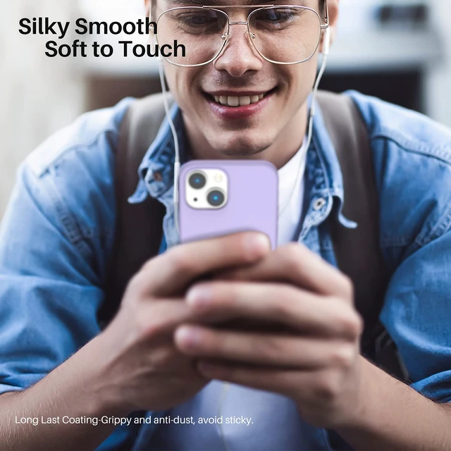 Alt view image 6 of 6 - for iPhone 13 Mini Case, Liquid Silicone, Light Purple | 4-Layer Liquid Silicone Rubber, Soft Touch Feel, Shockproof Case, Raised Edges, Microfiber Lining