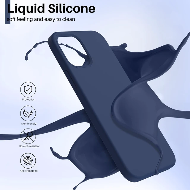 Alt view image 3 of 6 - for iPhone 12/12 Pro Case, Slim Liquid Silicone, Navy Blue | 3-Layer Full Covered Soft Gel Rubber, Non-Slip Grip Shockproof Protective Cover, Phone Case for iPhone 12/ 12 Pro 6.1-Inch