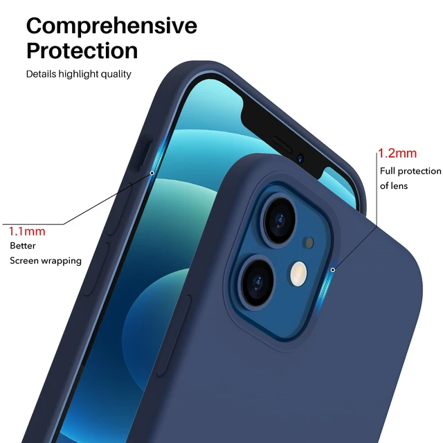 Alt view image 4 of 6 - for iPhone 12/12 Pro Case, Slim Liquid Silicone, Navy Blue | 3-Layer Full Covered Soft Gel Rubber, Non-Slip Grip Shockproof Protective Cover, Phone Case for iPhone 12/ 12 Pro 6.1-Inch