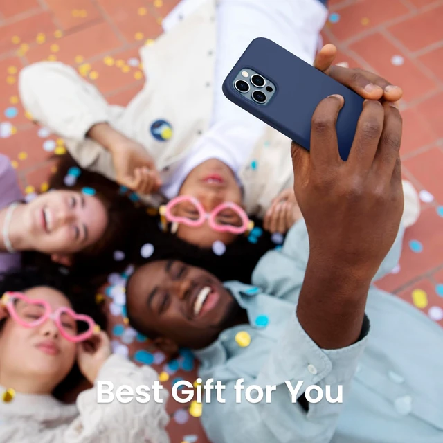 Alt view image 6 of 6 - for iPhone 12/12 Pro Case, Slim Liquid Silicone, Navy Blue | 3-Layer Full Covered Soft Gel Rubber, Non-Slip Grip Shockproof Protective Cover, Phone Case for iPhone 12/ 12 Pro 6.1-Inch