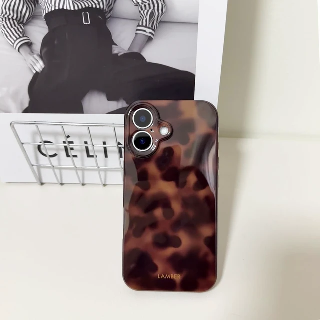 Alt view image 2 of 7 - Cute Phone Case for iPhone 16 Case Cheetah Leopard Print | Amber Tortoiseshell Pattern,Full Camera Protective,Slim Shockproof TPU,Aesthetic Girly Glossy Cover for Women Men-Brown