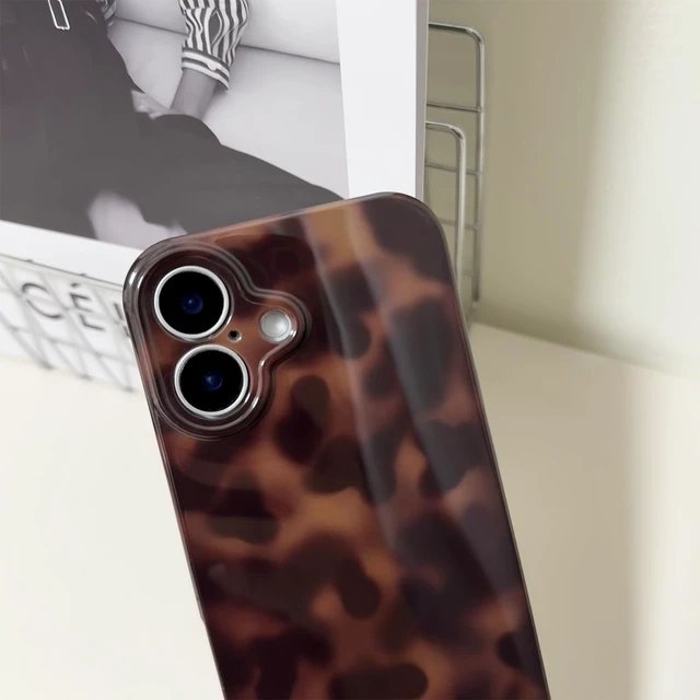 Alt view image 3 of 7 - Cute Phone Case for iPhone 16 Case Cheetah Leopard Print | Amber Tortoiseshell Pattern,Full Camera Protective,Slim Shockproof TPU,Aesthetic Girly Glossy Cover for Women Men-Brown