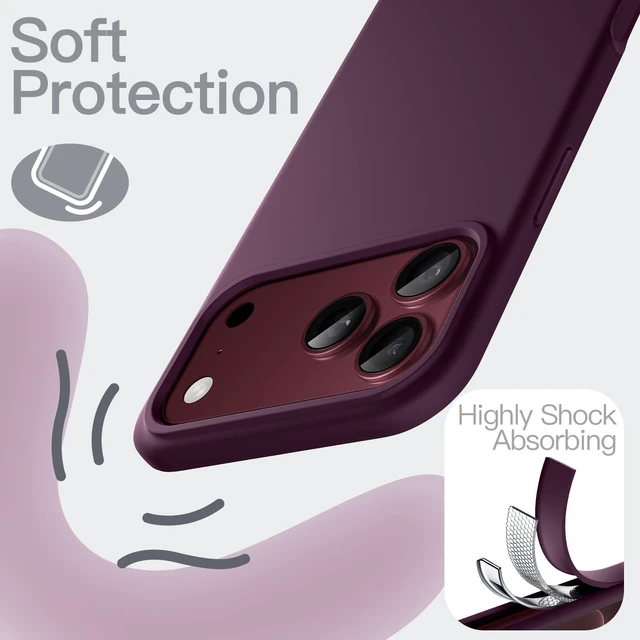 Alt view image 4 of 7 - Silicone Case for iPhone 18 Pro, Silky Soft Touch, Dark Cherry | Shockproof Protection, Scratch Resistant, Microfiber Lining, Supports Wireless Charging
