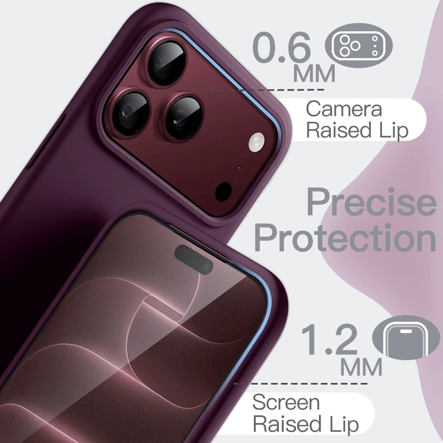 Alt view image 5 of 7 - Silicone Case for iPhone 18 Pro, Silky Soft Touch, Dark Cherry | Shockproof Protection, Scratch Resistant, Microfiber Lining, Supports Wireless Charging