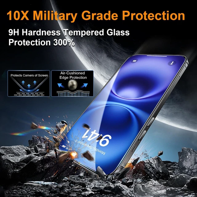 Alt view image 3 of 7 - Screen Protector for iphone 16 Pro Max, HD Clarity, 2Pack | Tempered Glass Film with Installation Frame, 9H Glass Scratch Resistant, Easy Installation, Airbag Edge Protection