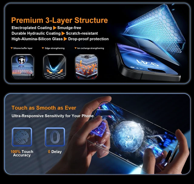 Alt view image 7 of 7 - Screen Protector for iphone 16 Pro Max, HD Clarity, 2Pack | Tempered Glass Film with Installation Frame, 9H Glass Scratch Resistant, Easy Installation, Airbag Edge Protection