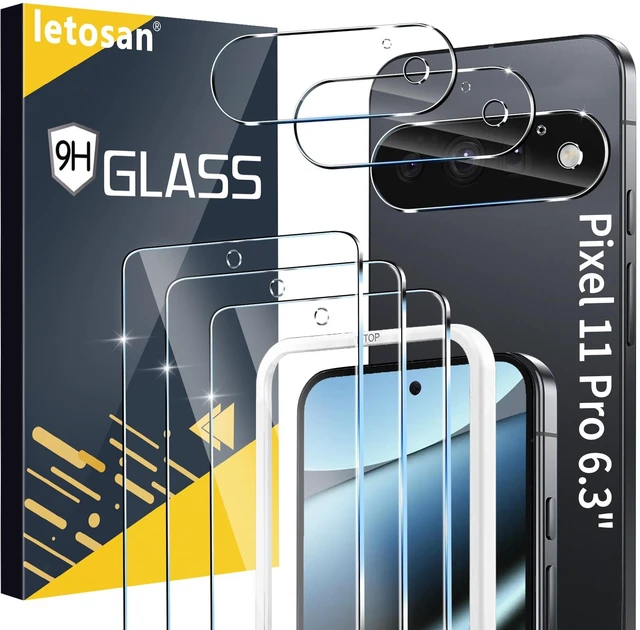 Main image of 3 Pack for Google Pixel 11 Pro Screen Protector Tempered Glass + 3 Pack Camera Lens Protector, Military Grade Shatterproof, 9H Hardness, Fingerprint Unlock,Case Friendly 6.3 Inch
