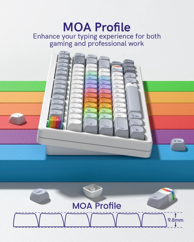 Alt view image 3 of 7 - MOA Profile PBT Keycaps,121 Keys Retro Rainbow Keycap Set, Dye-Sublimation, MOA Profile, Rainbow Theme for Most 60% 65% 75% 80% 100% US Layout Cherry MX Switches Mechanical Keyboard