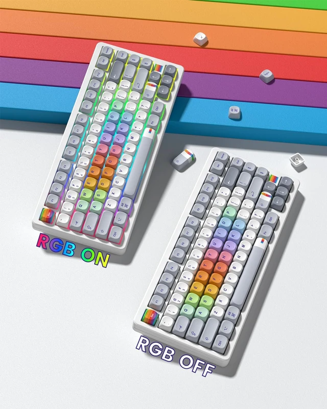 Alt view image 5 of 7 - MOA Profile PBT Keycaps,121 Keys Retro Rainbow Keycap Set, Dye-Sublimation, MOA Profile, Rainbow Theme for Most 60% 65% 75% 80% 100% US Layout Cherry MX Switches Mechanical Keyboard
