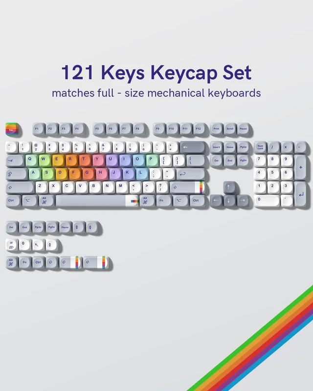 Alt view image 4 of 7 - MOA Profile PBT Keycaps,121 Keys Retro Rainbow Keycap Set, Dye-Sublimation, MOA Profile, Rainbow Theme for Most 60% 65% 75% 80% 100% US Layout Cherry MX Switches Mechanical Keyboard