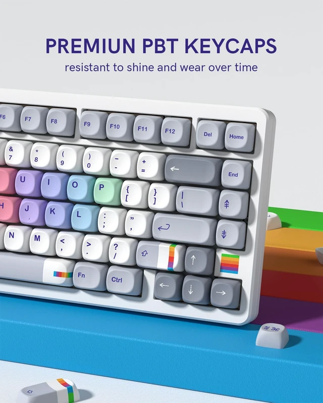 Alt view image 6 of 7 - MOA Profile PBT Keycaps,121 Keys Retro Rainbow Keycap Set, Dye-Sublimation, MOA Profile, Rainbow Theme for Most 60% 65% 75% 80% 100% US Layout Cherry MX Switches Mechanical Keyboard