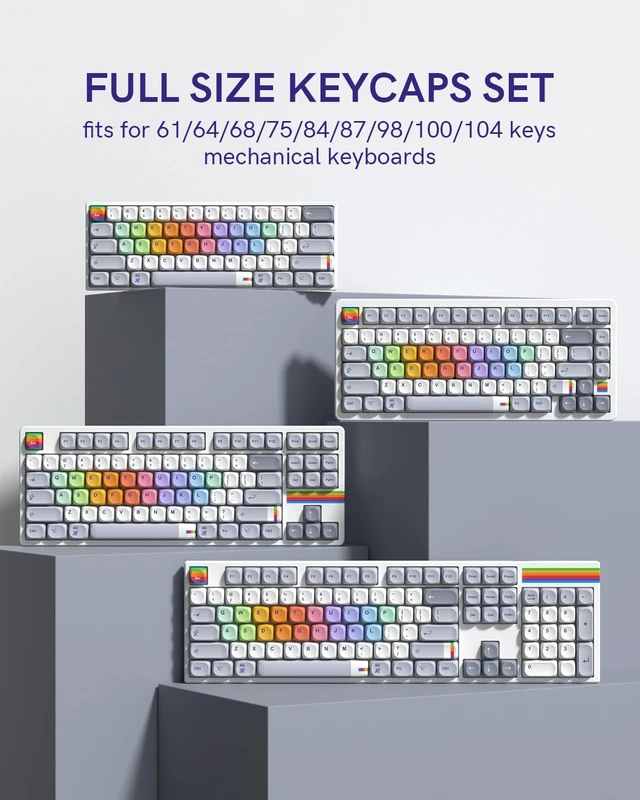 Alt view image 7 of 7 - MOA Profile PBT Keycaps,121 Keys Retro Rainbow Keycap Set, Dye-Sublimation, MOA Profile, Rainbow Theme for Most 60% 65% 75% 80% 100% US Layout Cherry MX Switches Mechanical Keyboard