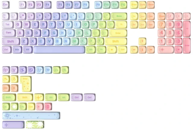 Main image of Rainbow 140 Keys MOA PBT Dye-Sub Keycaps (Rainbow, MOA Profile) | Dye-Sublimation, Cute Rainbow Candy Keycap, for MX Switches Mechanical Gaming Keyboard