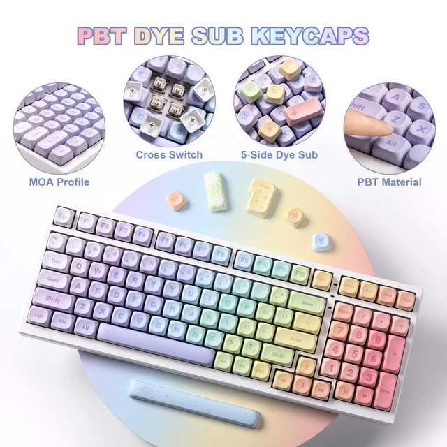 Alt view image 2 of 7 - Rainbow 140 Keys MOA PBT Dye-Sub Keycaps (Rainbow, MOA Profile) | Dye-Sublimation, Cute Rainbow Candy Keycap, for MX Switches Mechanical Gaming Keyboard