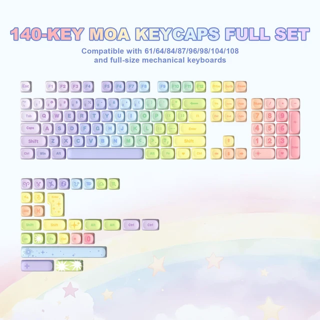 Alt view image 3 of 7 - Rainbow 140 Keys MOA PBT Dye-Sub Keycaps (Rainbow, MOA Profile) | Dye-Sublimation, Cute Rainbow Candy Keycap, for MX Switches Mechanical Gaming Keyboard