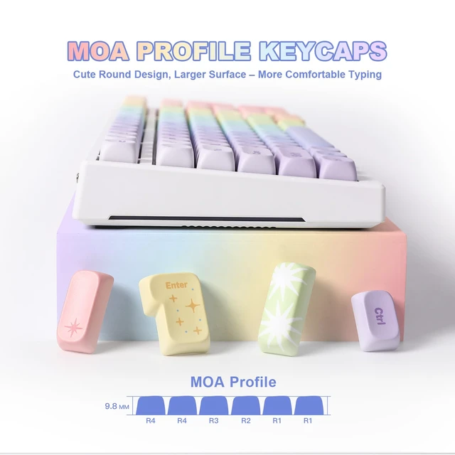 Alt view image 4 of 7 - Rainbow 140 Keys MOA PBT Dye-Sub Keycaps (Rainbow, MOA Profile) | Dye-Sublimation, Cute Rainbow Candy Keycap, for MX Switches Mechanical Gaming Keyboard