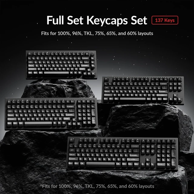Alt view image 2 of 7 - KSA Profile Double-Shot PBT Keycap Set, 137 Keys White on Black, Compatible with MX Mechanical Switches, Non-Shine-Through, Fits ANSI Layouts (100%, TKL, 96%, 75%, 65%, 60%)