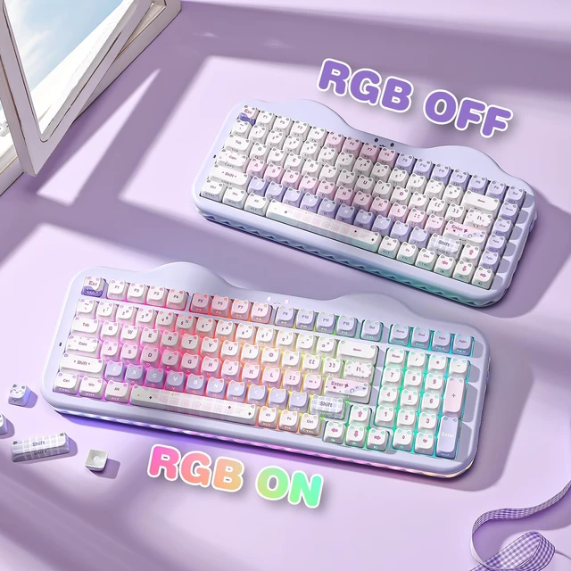 Alt view image 5 of 7 - Cute Cat 113 Keys PBT/PC Shine Through Keycaps (Purple, Mao Profile) | Mao Profile Cat-themed Keycaps with Shine-through Design,PBT/PC Material Compatible with 60%/65%/75%/TKL/96%/100% Layouts