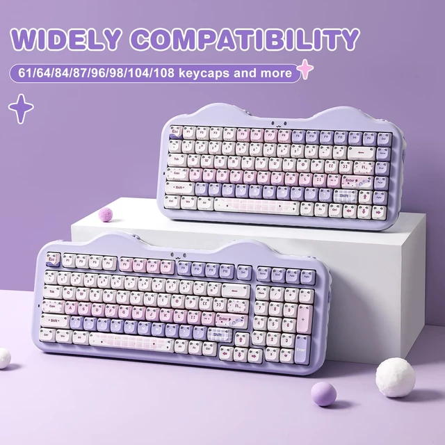 Alt view image 7 of 7 - Cute Cat 113 Keys PBT/PC Shine Through Keycaps (Purple, Mao Profile) | Mao Profile Cat-themed Keycaps with Shine-through Design,PBT/PC Material Compatible with 60%/65%/75%/TKL/96%/100% Layouts