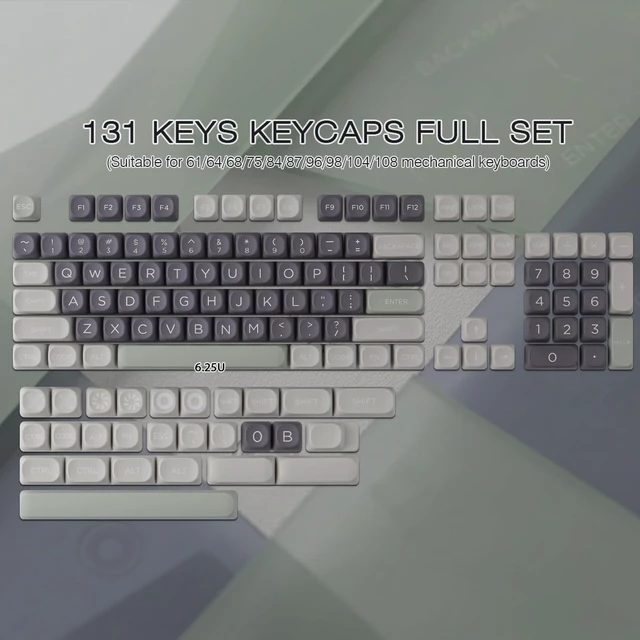 Alt view image 2 of 7 - PBT Double Shot Keycaps 131 Keys MOA Profile Keycaps | Minimalist Retro White Grey Green Dye Sub Custom Classic Key Caps for Cherry Gateron MX Switches Mechanical Keyboards