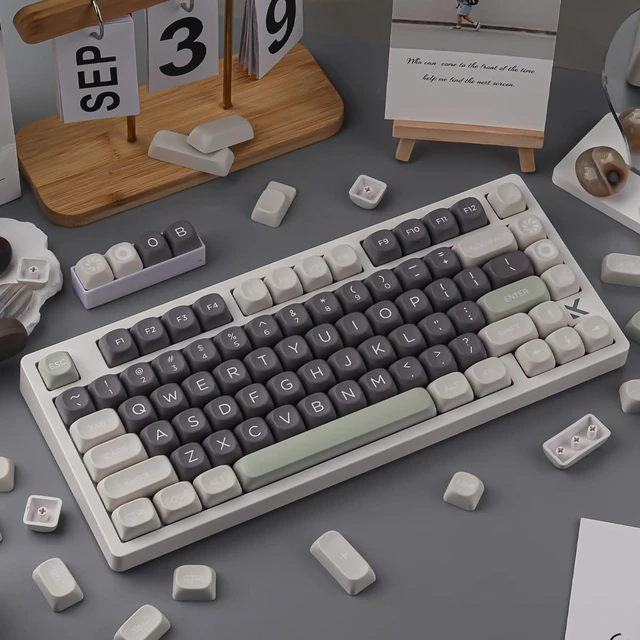 Alt view image 3 of 7 - PBT Double Shot Keycaps 131 Keys MOA Profile Keycaps | Minimalist Retro White Grey Green Dye Sub Custom Classic Key Caps for Cherry Gateron MX Switches Mechanical Keyboards