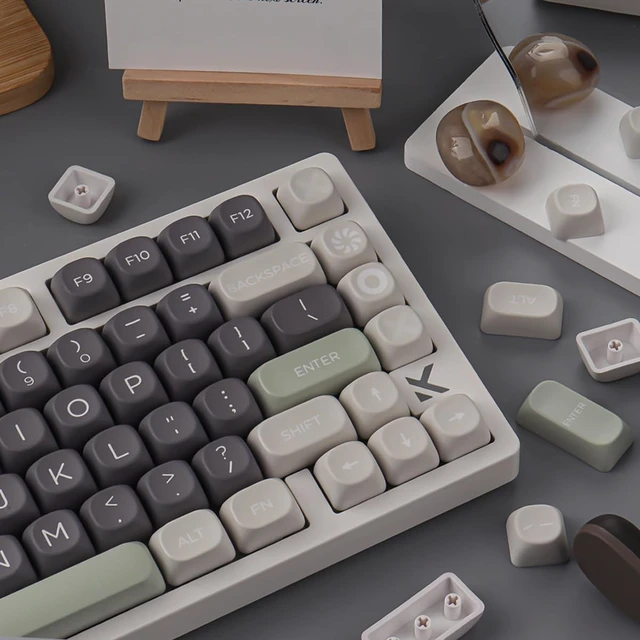 Alt view image 4 of 7 - PBT Double Shot Keycaps 131 Keys MOA Profile Keycaps | Minimalist Retro White Grey Green Dye Sub Custom Classic Key Caps for Cherry Gateron MX Switches Mechanical Keyboards