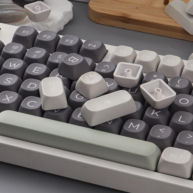 Alt view image 5 of 7 - PBT Double Shot Keycaps 131 Keys MOA Profile Keycaps | Minimalist Retro White Grey Green Dye Sub Custom Classic Key Caps for Cherry Gateron MX Switches Mechanical Keyboards