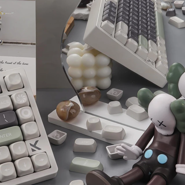 Alt view image 6 of 7 - PBT Double Shot Keycaps 131 Keys MOA Profile Keycaps | Minimalist Retro White Grey Green Dye Sub Custom Classic Key Caps for Cherry Gateron MX Switches Mechanical Keyboards