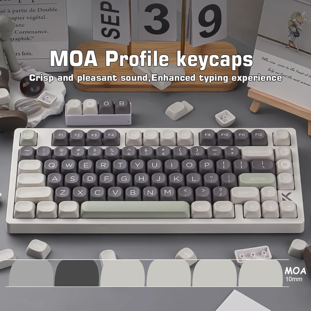 Alt view image 7 of 7 - PBT Double Shot Keycaps 131 Keys MOA Profile Keycaps | Minimalist Retro White Grey Green Dye Sub Custom Classic Key Caps for Cherry Gateron MX Switches Mechanical Keyboards